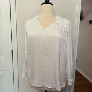 Cato White V-Neck Long Sleeve Tunic Blouse